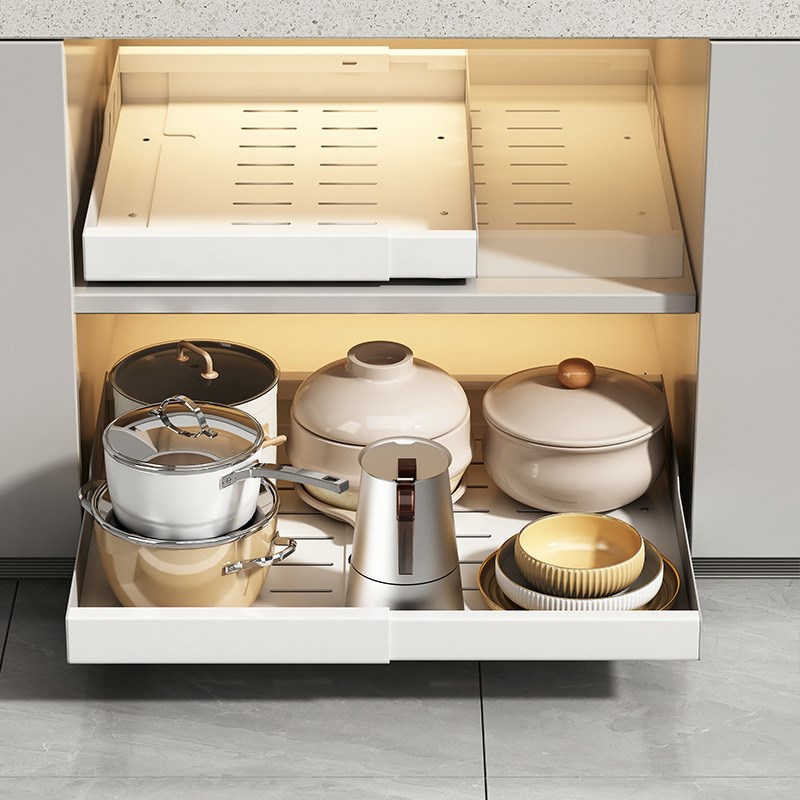 橱柜可伸缩抽屉式置物架下水槽拉篮收纳架厨房多功能调味品储物架