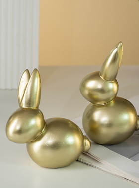 2025复活节创意金色兔子桌面装饰品家居玄关树脂工艺客厅摆件