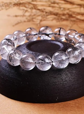 2025钛晶冰丝时尚新款巴西天然黑发晶冰清透男女潮流饰品手链