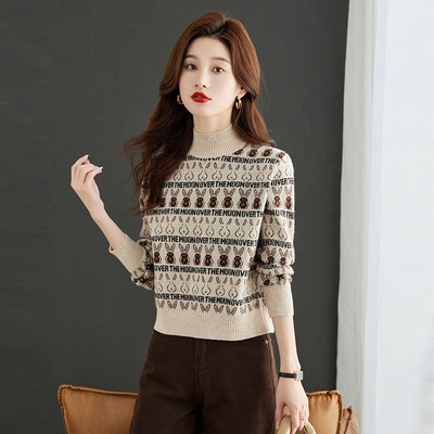 小个子短款毛衣女秋冬2025新款内搭高腰上衣妈妈半高领针织打底衫