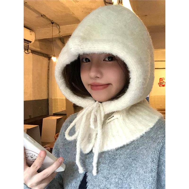 巴拉克拉法帽女秋冬帽子围巾一体针织毛线帽保暖防寒护耳雷锋帽子