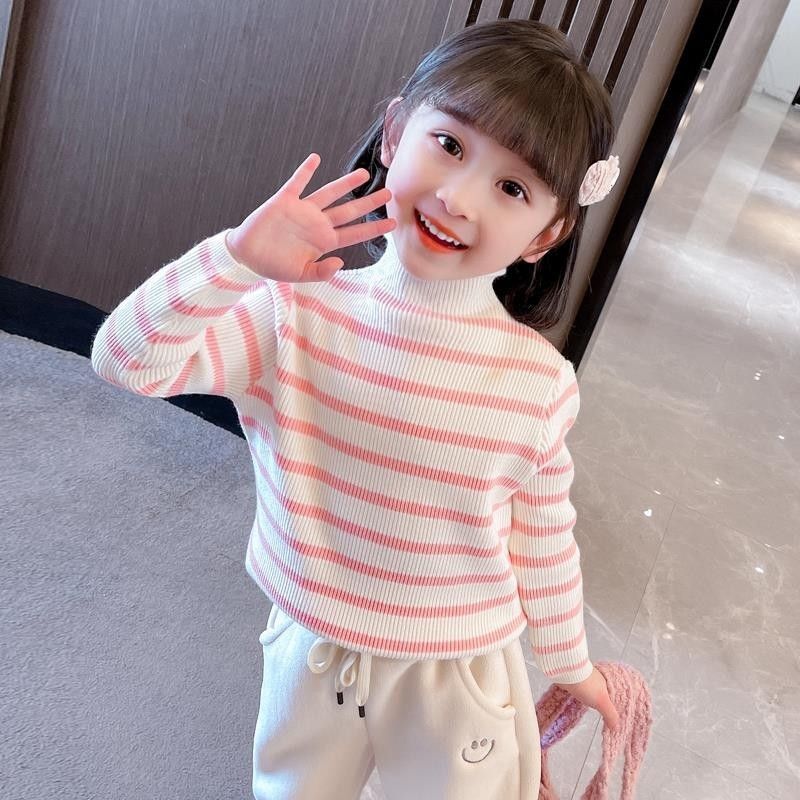 女童毛衣条纹半高领针织
