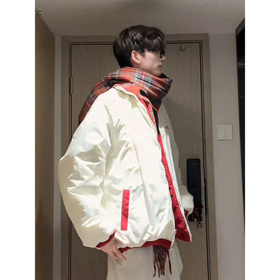 两面穿短款羽绒棉服男生