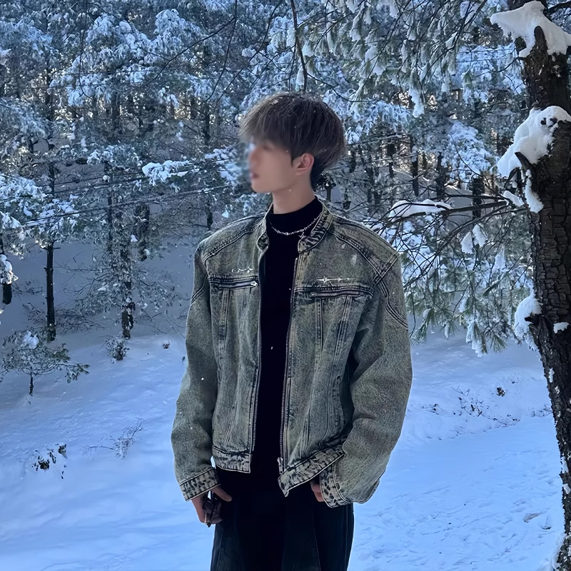 美式短款牛仔外套男高级