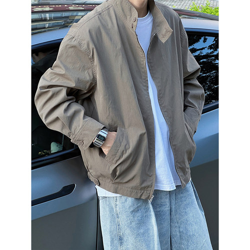 咖色立领工装夹克男款秋