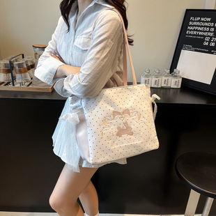2025新款 慵懒松弛感包包女式 仙女蕾丝帆布包大容量波点百搭托特包