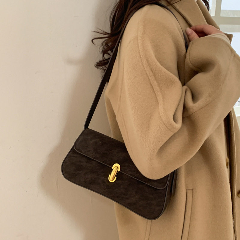 新款小众腋下包包女韩版潮时尚高级感麂皮绒单肩包锁扣小方包,箱包皮具/热销女包/男包,小方包,淘宝优惠券,粉丝福利购,淘宝优惠卷