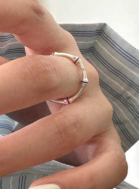 925纯银竹节戒指彩色滴釉小众ins