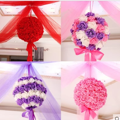 结婚庆网纱缦大花球拉花挂饰婚礼婚房客厅商场装饰布置仿真红花球