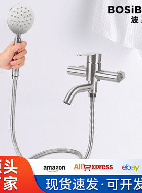跨境SUS304不锈钢明装三联淋浴水龙头 卫生间浴缸水龙头