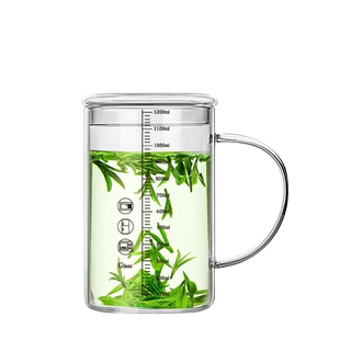 1000ml水杯玻璃杯大容量家用耐高温刻度杯子女办公室2023新款茶杯