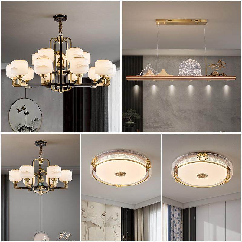 新中式客厅全屋套餐组合样板房大厅吊灯全铜中国风高档大气餐厅灯