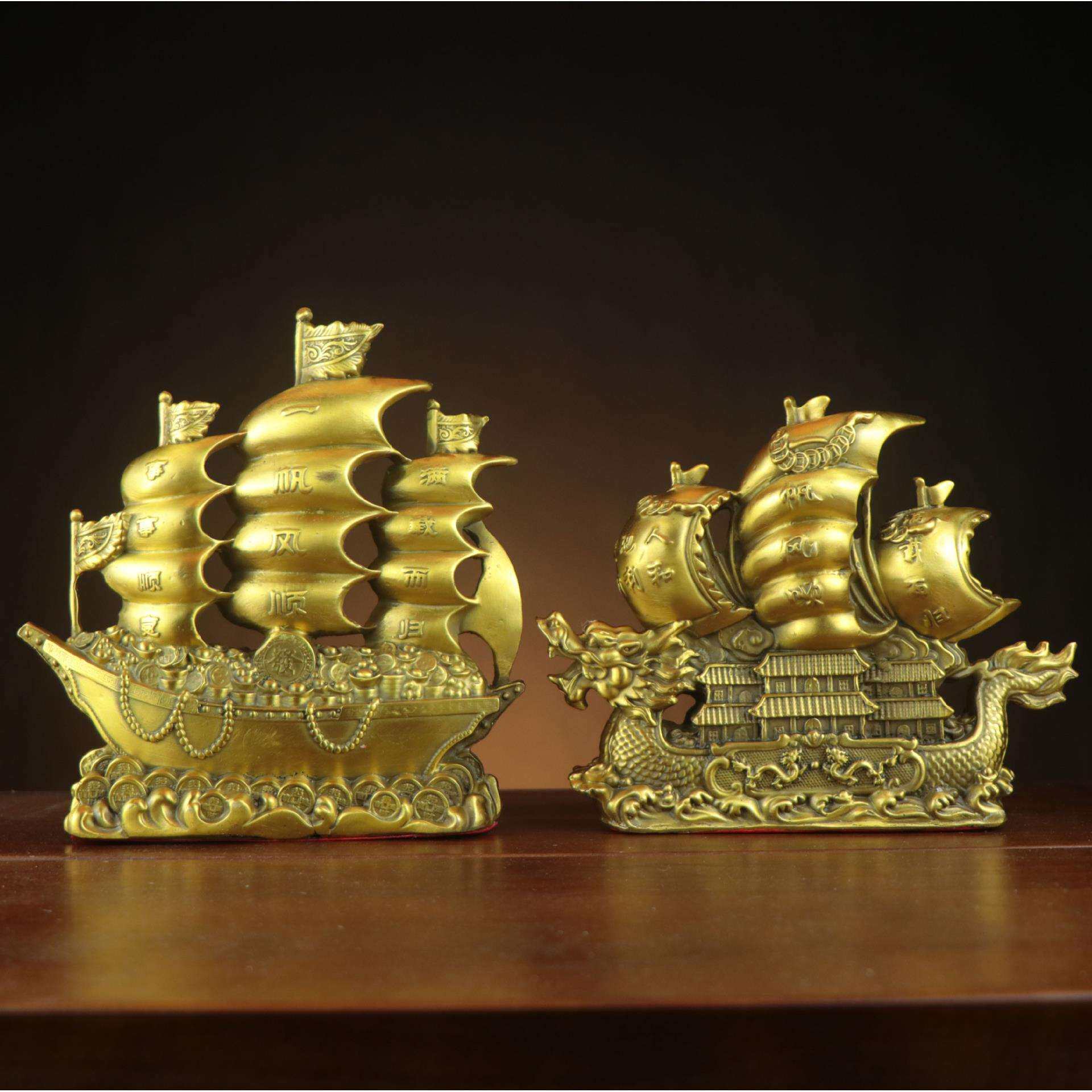 铜龙船摆件一帆风顺满载而归龙头船客厅办公室桌面装饰品工艺品