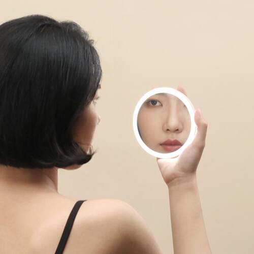 MUID手持镜随身补妆小镜子led充电便携式女化妆镜补光梳妆镜带灯