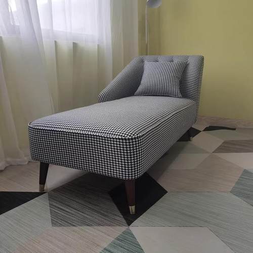 贵妃椅简约现代风千鸟格美人榻风卧室小户型客厅单人轻奢实木沙发