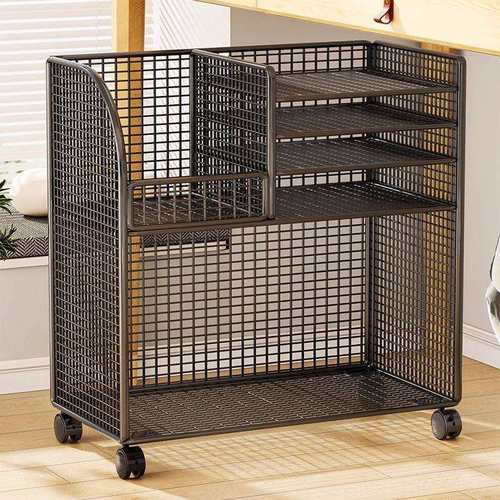 书架桌下置物架书桌旁小书柜学习桌边带轮可移动整理架书本储物箱