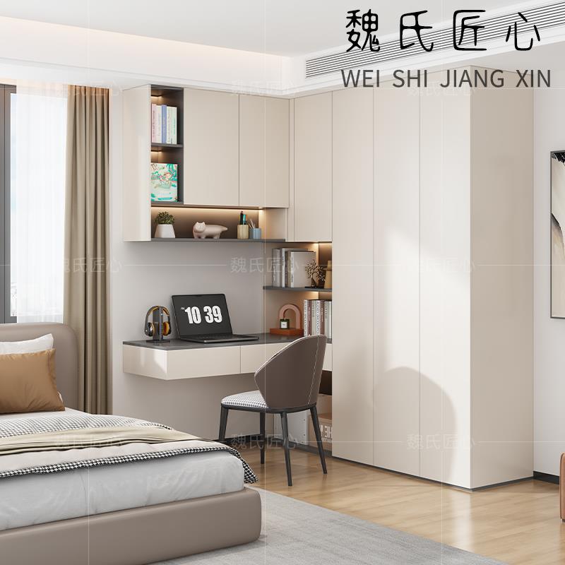 衣柜转角书桌一体拐角书柜带实木组合新款电脑桌衣橱平开门衣柜