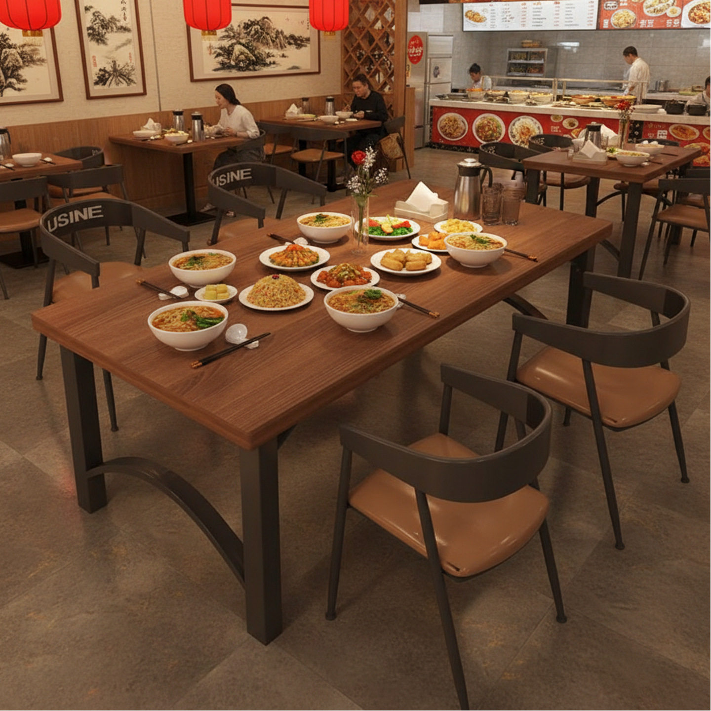 餐厅桌椅组合商用长方形吃饭桌子烧烤店小吃店快餐店面馆餐饮桌子