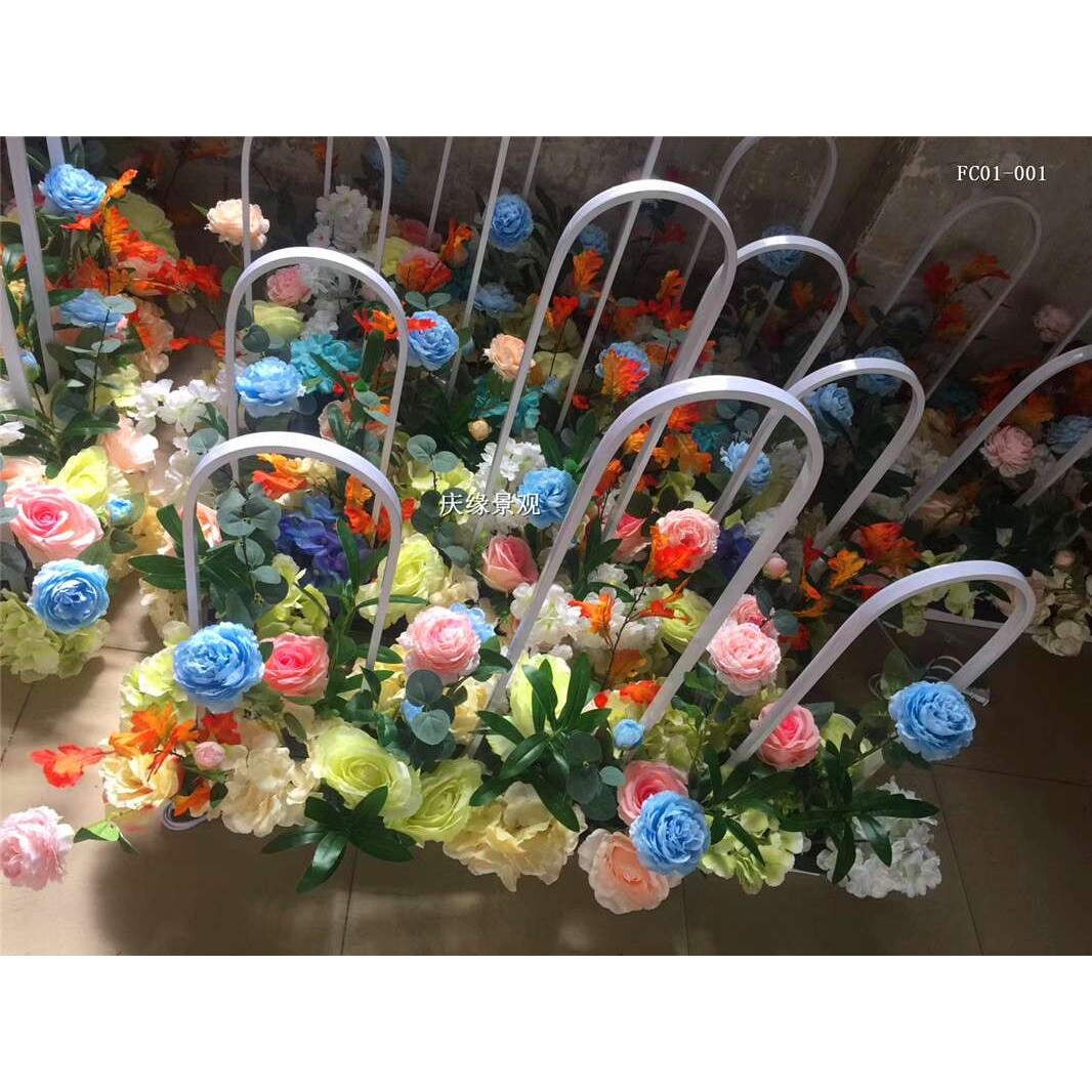 仿真花艺 落地栅栏彩色绢花舞台场景道具室内悬挂仿真花艺