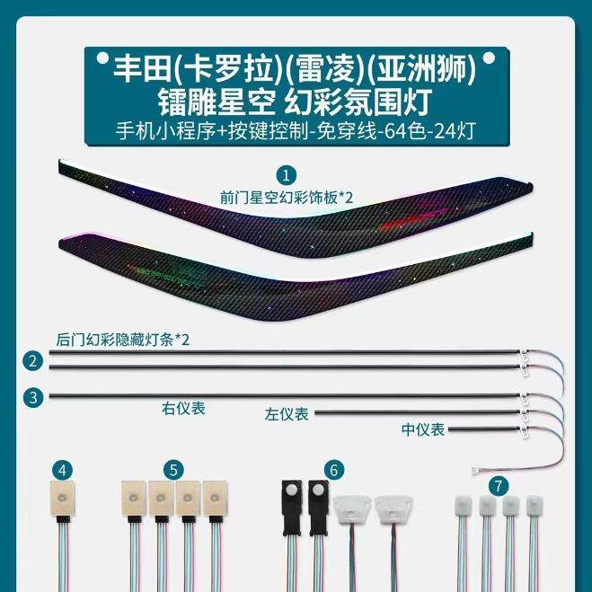 适用丰田气氛灯雷凌卡罗拉亚洲狮主动式动态光影氛围灯64色专用