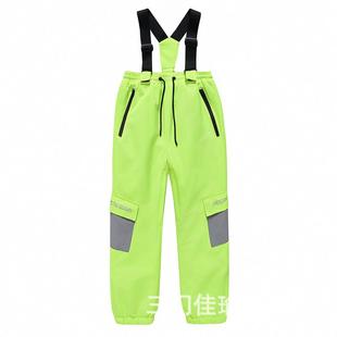 秋冬户外儿童冲锋裤防风防水防寒保暖加厚单板双板背带滑雪裤工装