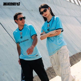 無球跑動海南无限海岸主场球衣海南职业足球海蓝色潮流速干T恤