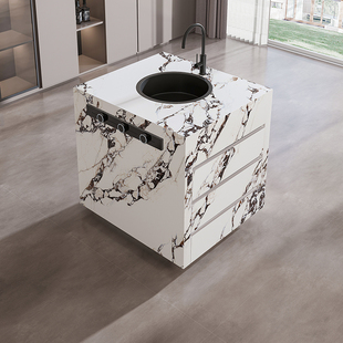 单独岩板中岛台餐桌一体餐厅小窄导台茶桌厨房料理台岛头储物柜