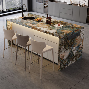 意式轻奢岩板岛台餐桌开放式家用厨房中岛台高级感吧台餐桌一体