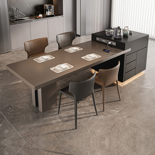 意式 极简岛台餐桌一体可定制岩板家用大户型高端轻奢中岛台一体桌