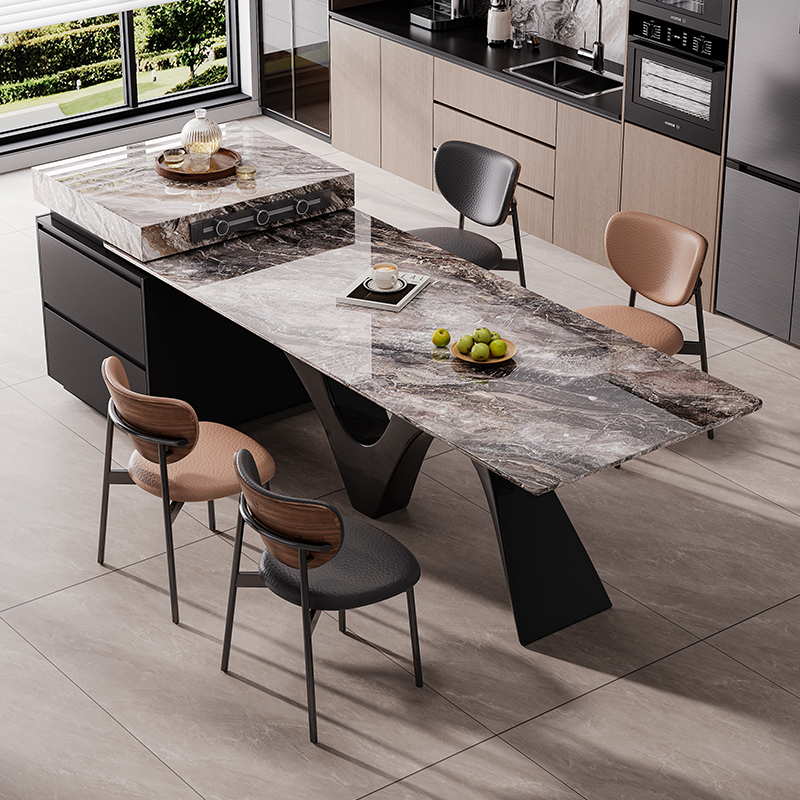 天然奢石岛台餐桌一体威尼斯棕