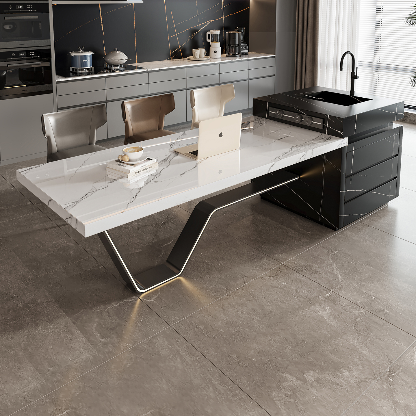 岛台餐桌一体V脚兰朵达