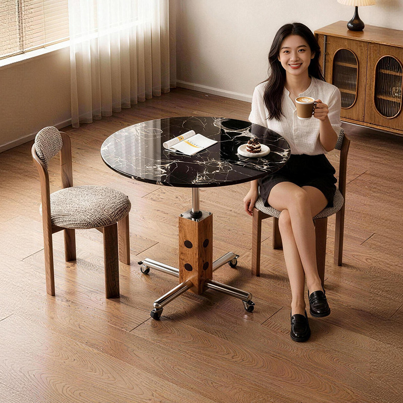 兰朵达中古风黑玫瑰天然奢石小圆桌可移动升降边几桌别墅客厅家用,住宅家具,大理石餐桌,淘宝优惠券,粉丝福利购,淘宝优惠卷