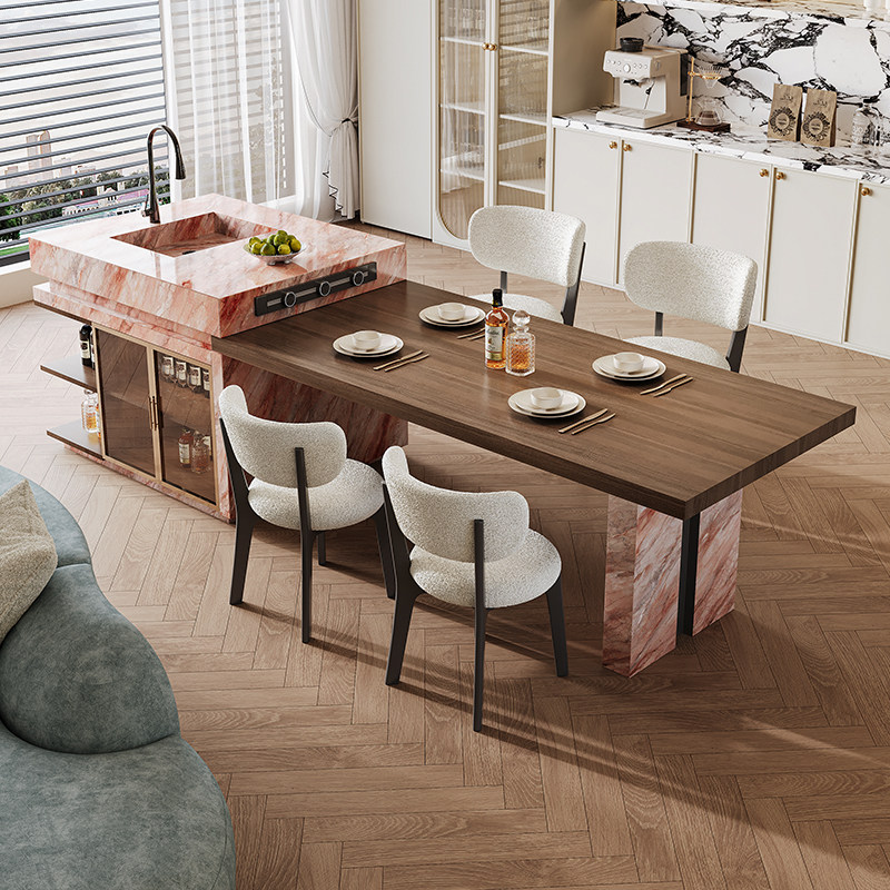 岩板岛台餐桌一体胭脂粉客厅家用复古风带水槽多巴胺高级感中导台,住宅家具,岛台餐桌,淘宝优惠券,粉丝福利购,淘宝优惠卷