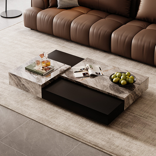 轻奢意式极简岩板茶几客厅家用高级感别墅设计师威尼斯棕魔方茶桌