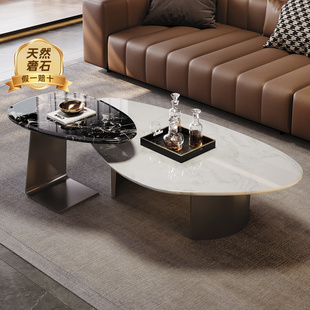 天然奢石茶几新芬迪白高级感大小组合异形2025新款 客厅小户型边几