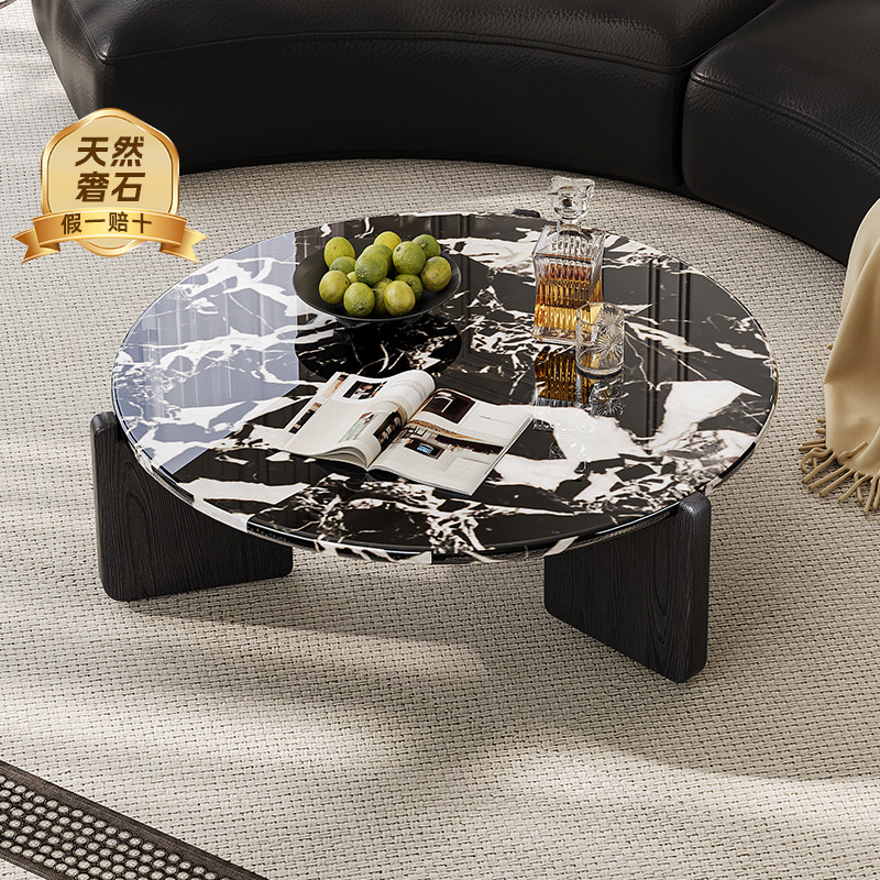 天然奢石茶几宝格丽黑2026新款客厅家用沙发圆形边几茶几桌可定制