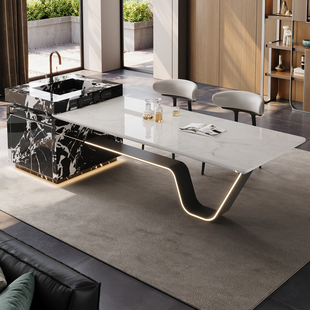 兰朵达意式 轻奢新芬迪白天然奢石龙抬头岛台餐桌一体别墅客厅家用