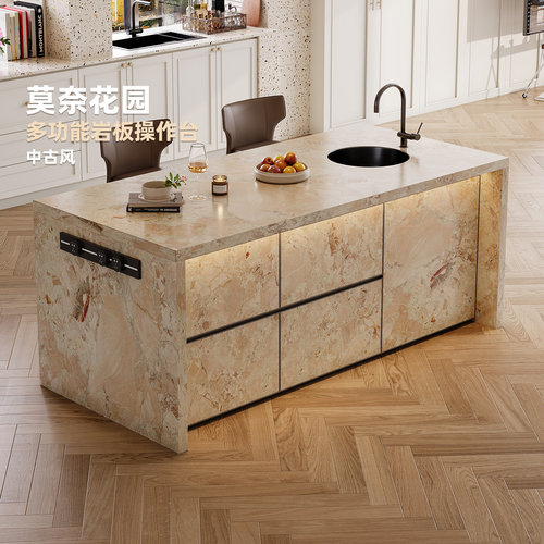 高级感莫奈花园岩板操作台吧台