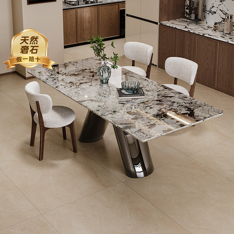 天然奢石餐桌意式进口雪山飞狐长方形饭桌高级感轻奢别墅客厅家用,住宅家具,大理石餐桌,淘宝优惠券,粉丝福利购,淘宝优惠卷