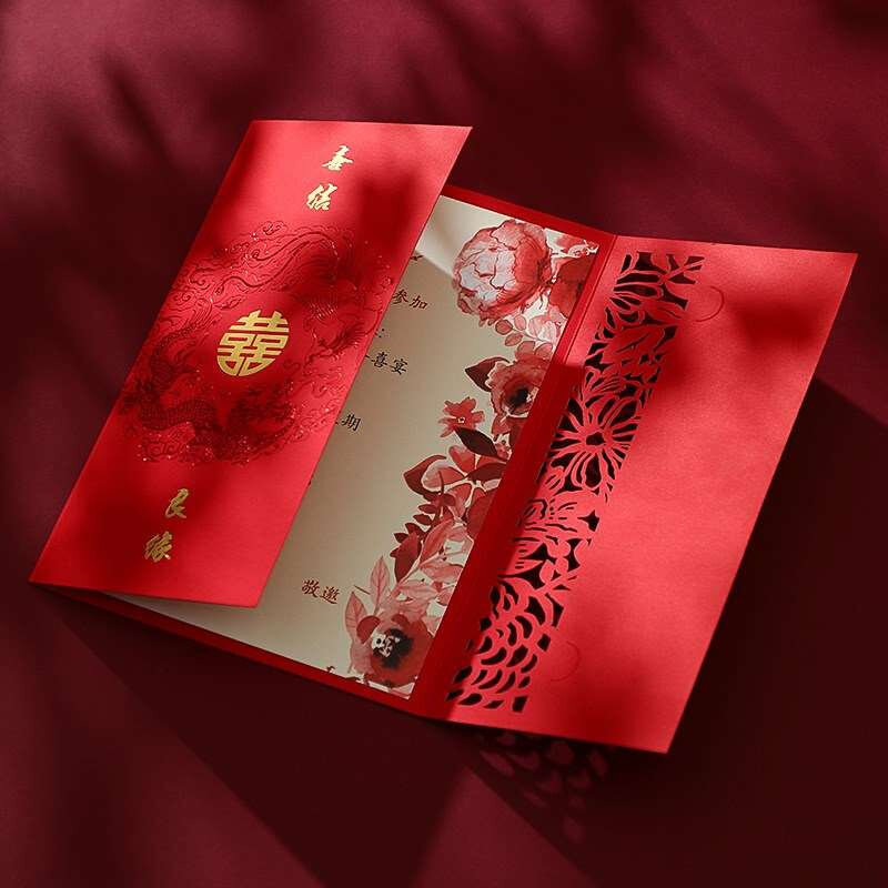 请帖结婚邀请函2023新款新中式雕花镂空烫金喜帖出阁回门高级感