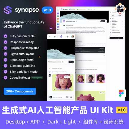 A.I SaaS产品后台设计模板 Figma UI Kit 组件库 UI8 Synapse