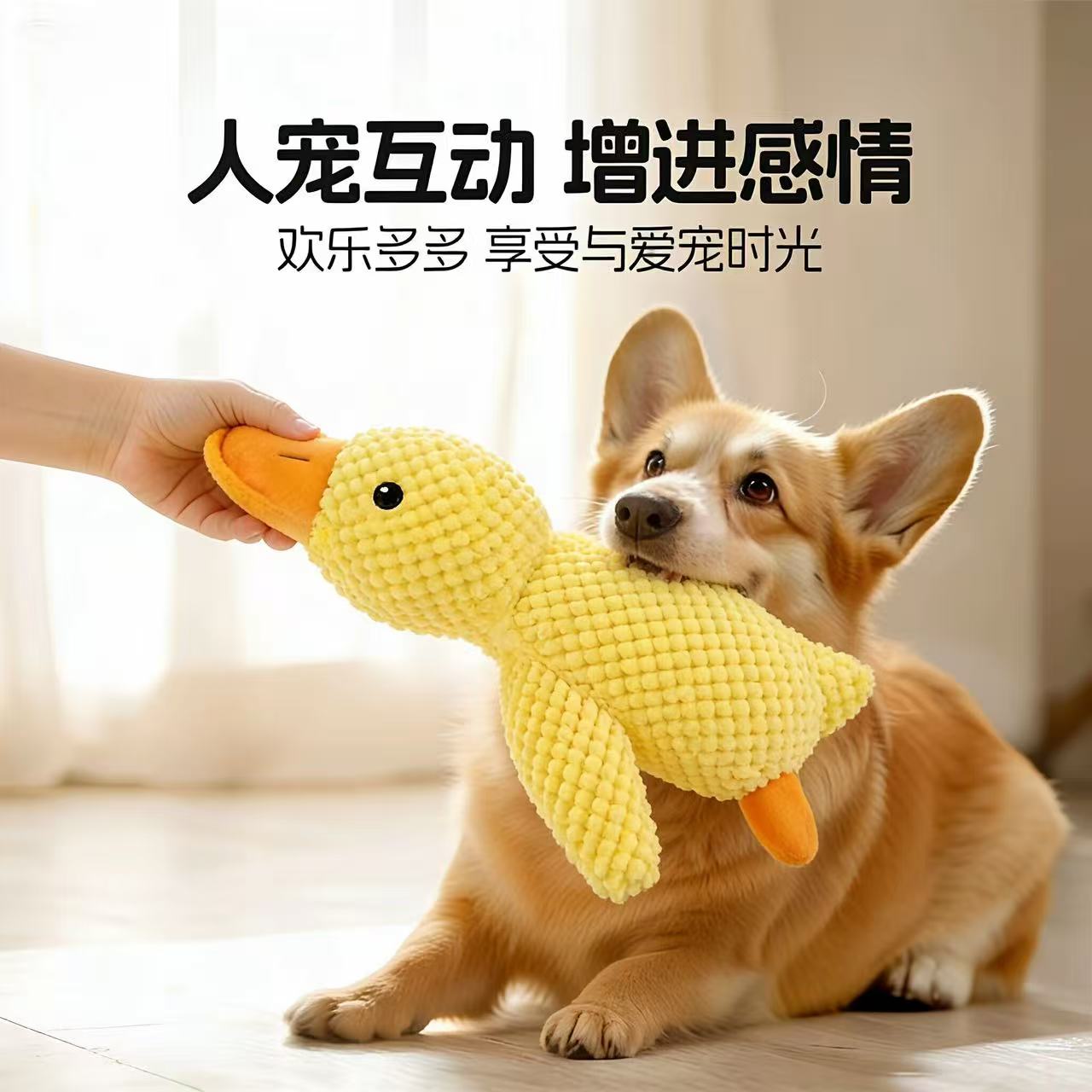 狗狗玩具毛绒陪睡小黄鸭耐咬磨牙发声解闷猫咪宠物玩具冲锋鸭蓝象