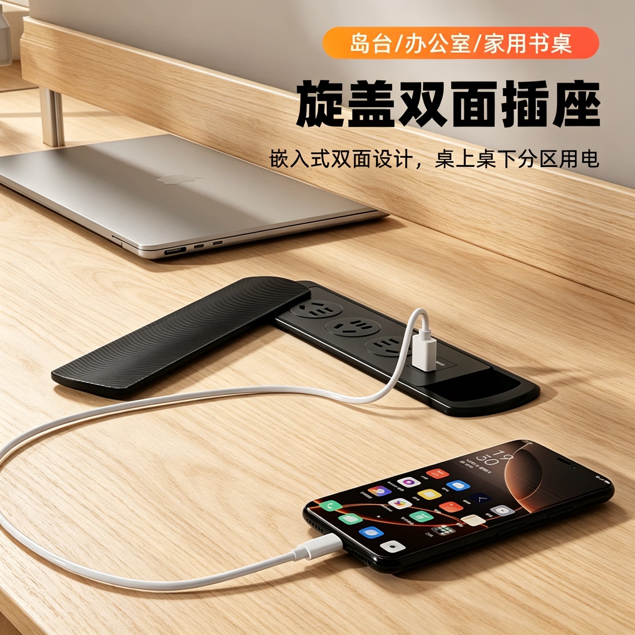桌面嵌入式双面快充磁吸插座图片