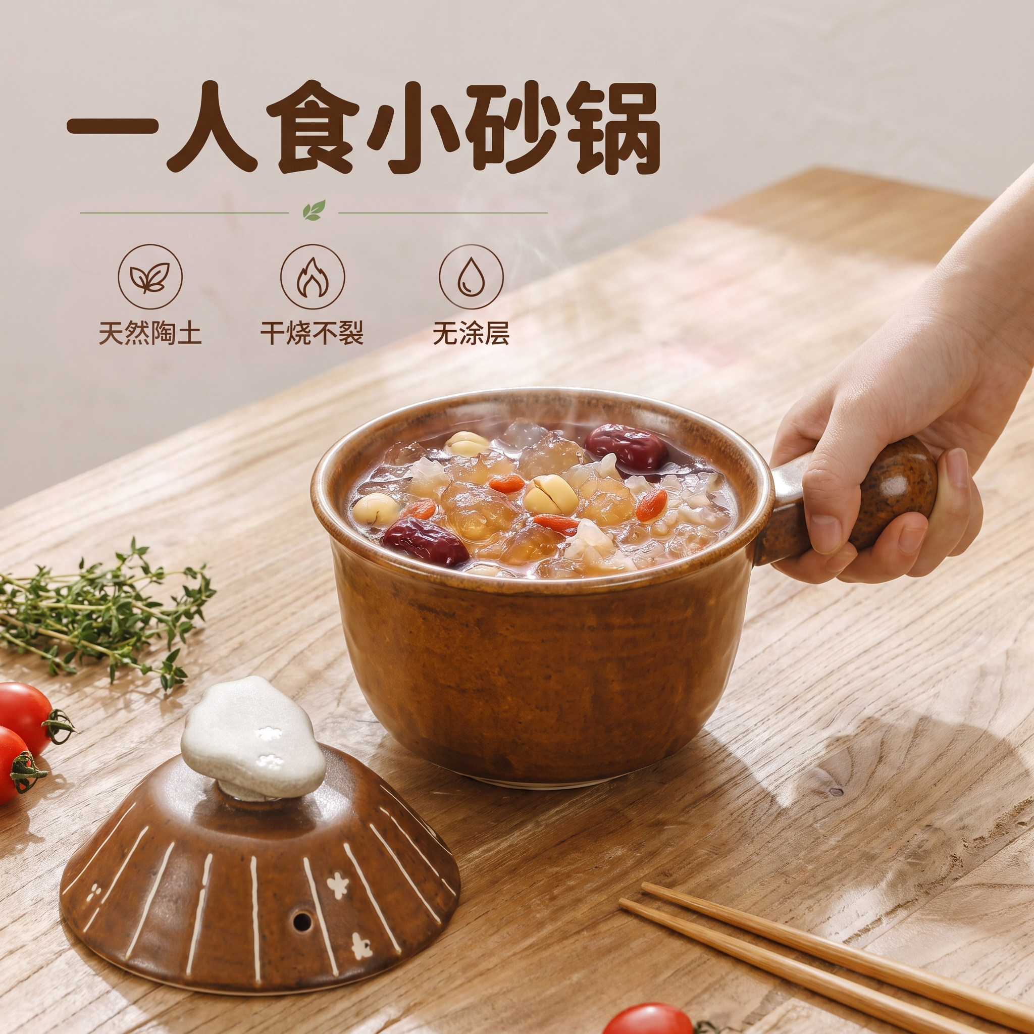 一人食小砂锅单柄锅一人份家用耐高温干烧不裂迷你炖锅燃气灶专用图片