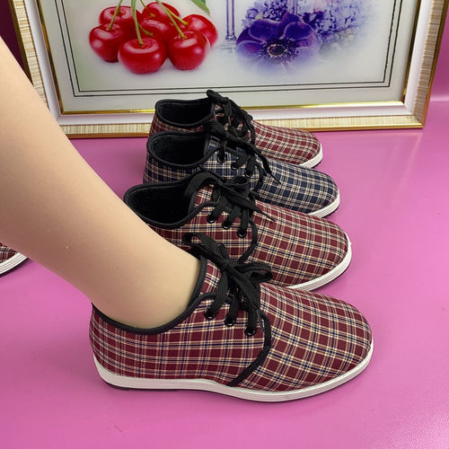 方格子冬季加绒保暖舒适妈妈鞋