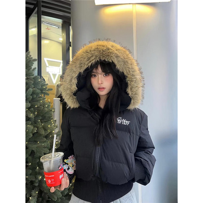 【送运费险】韩系短款大毛领棉服