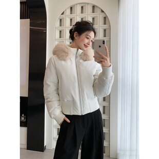 超好看韩系白色大毛领连帽短款棉服女冬加厚保暖小个子超好看棉袄