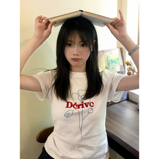 宽松设计小众半袖 美式 新款 潮牌白色超好看短袖 上衣 t恤女2025夏季