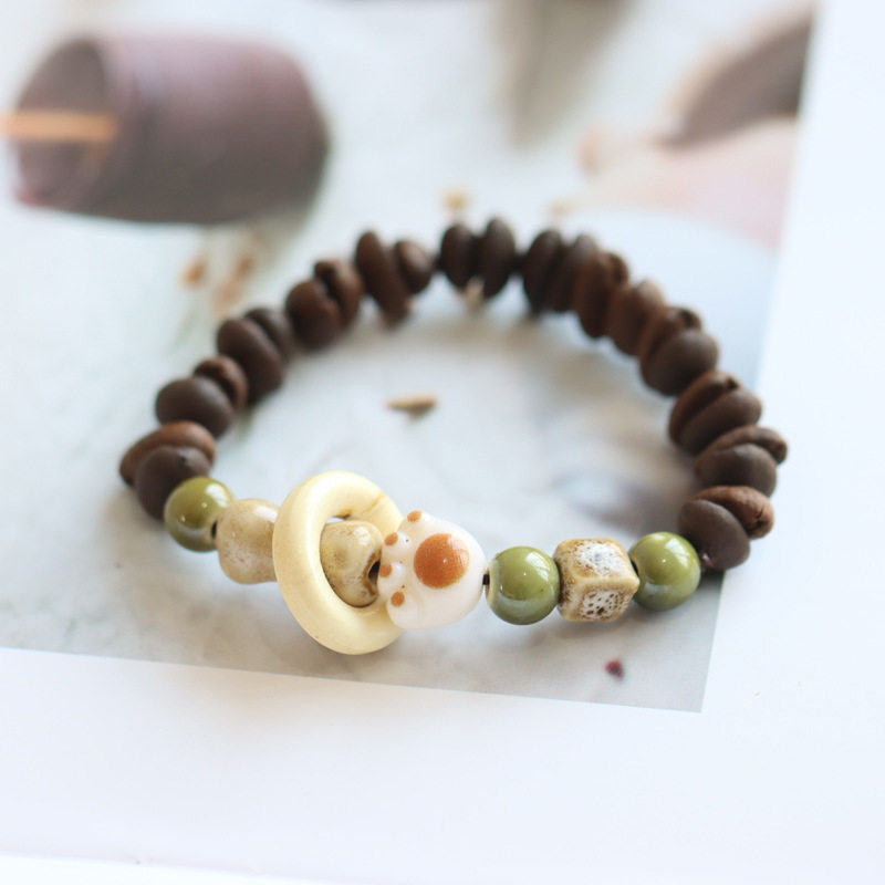 男士冷门手串自制木质天然石串珠手链新中式中性简约咖啡豆文艺