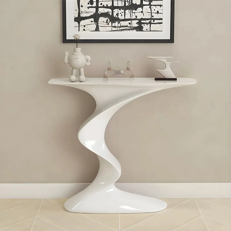 亿美轻奢样板房别墅走廊异形玻璃钢玄关桌极简高端入户条案端景台